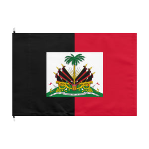 Haiti National 1959-1986, Black & Red Outdoor Flag with White Insert Coat of Arms "Union Fait la Force"
