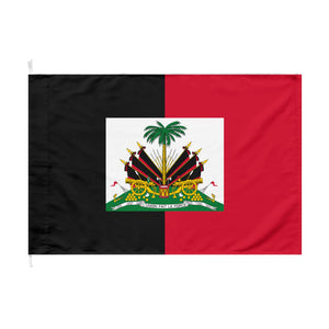 Haiti National 1959-1986, Black & Red Outdoor Flag with White Insert Coat of Arms "Union Fait la Force"
