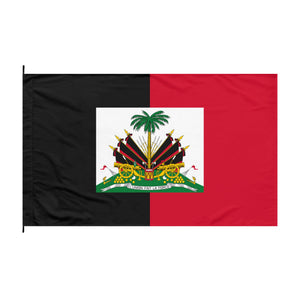 Haiti National 1959-1986, Black & Red Outdoor Flag with White Insert Coat of Arms "Union Fait la Force"